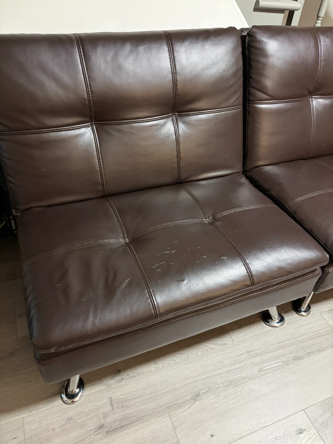Brown Faux Leather Sofa - photo 3