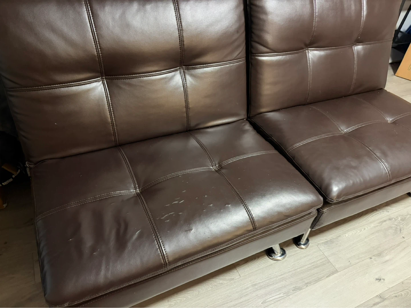 Brown Faux Leather Sofa - photo 2