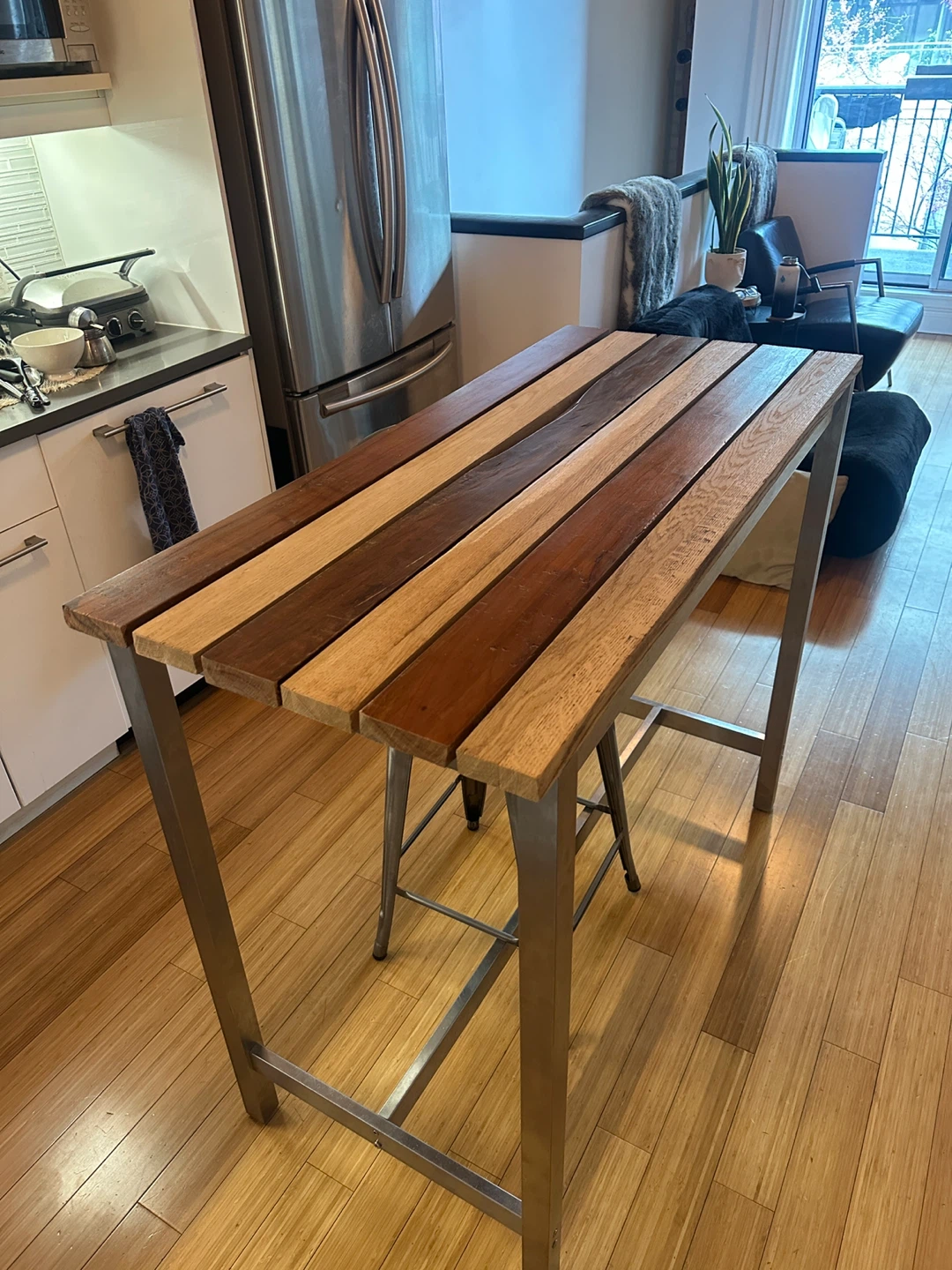 VINTAGE TEAK / OAK WOOD KITCHEN OSLAND BAR HRIGHT TABLE - photo 5