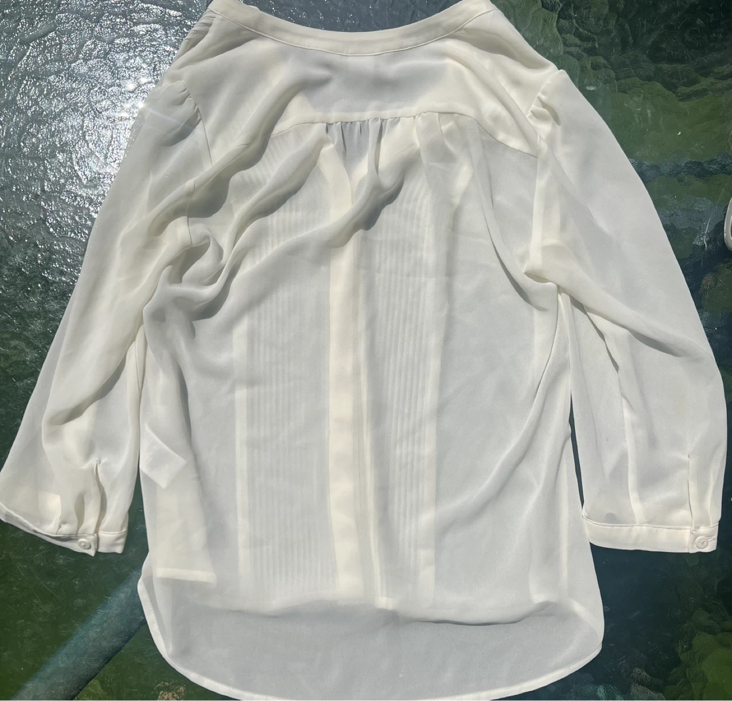 H&M White Vintage Elegant Sheer Pleated Blouse Dressy Shirt