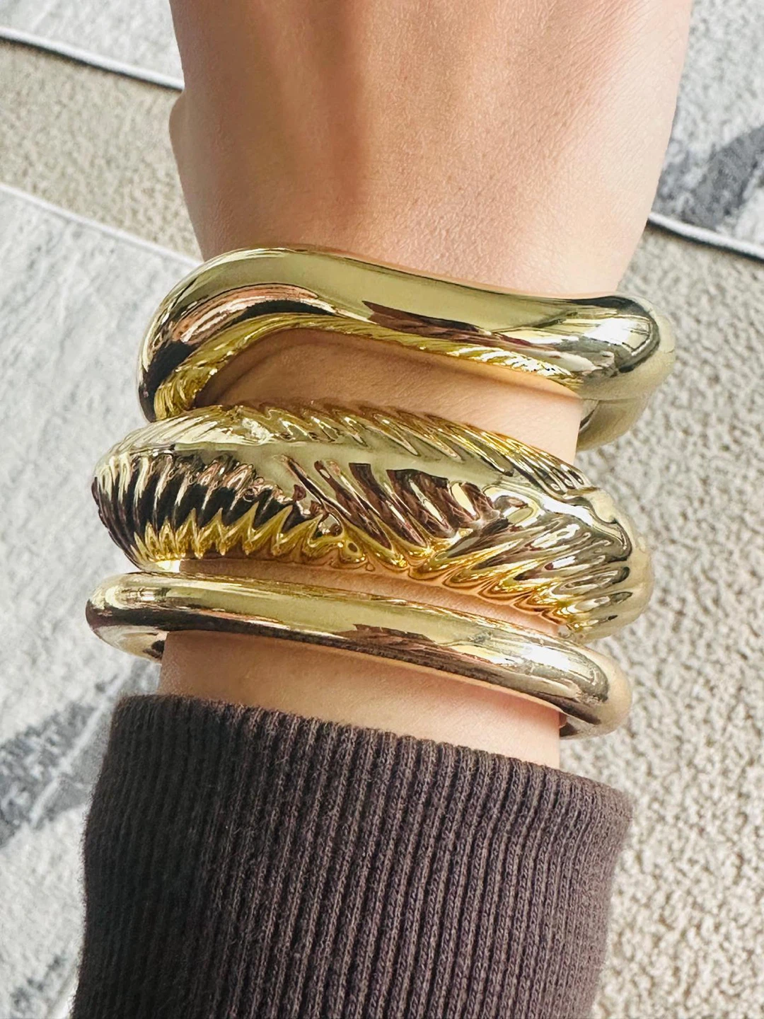 Gold plated Tone Chunky Bangle Set