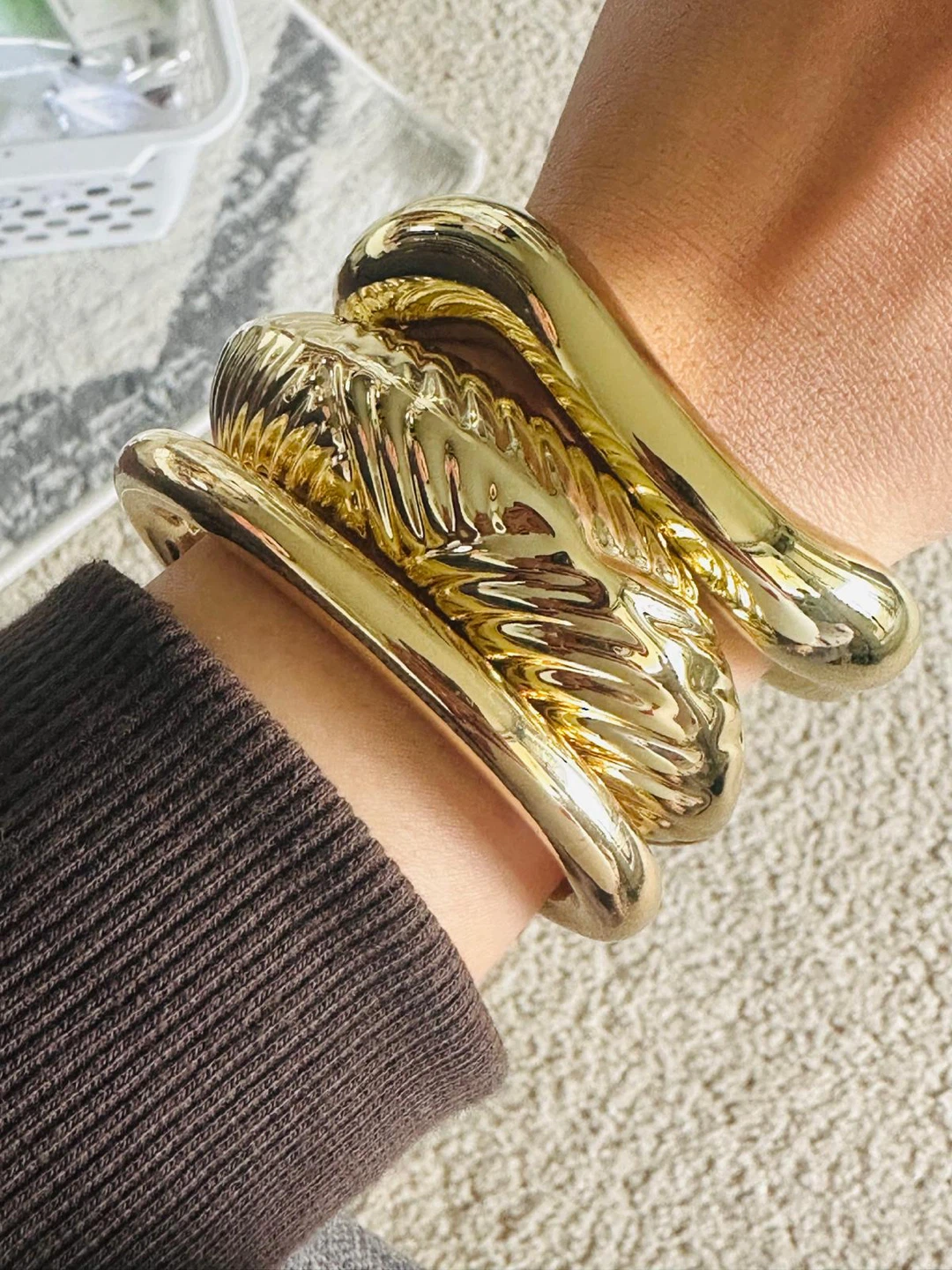 Gold plated Tone Chunky Bangle Set - photo 3