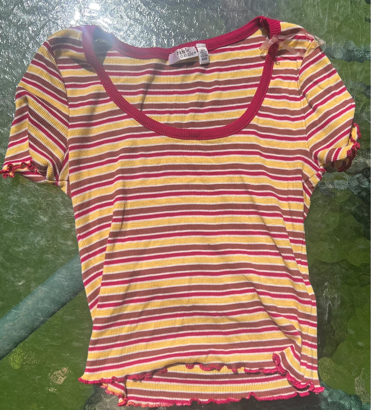 Razzle Dazzle Striped Lettuce-Edge Crop Top