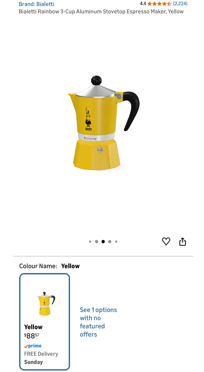 Bialetti Rainbow 3-Cup Stovetop Espresso Maker, Yellow - photo 4