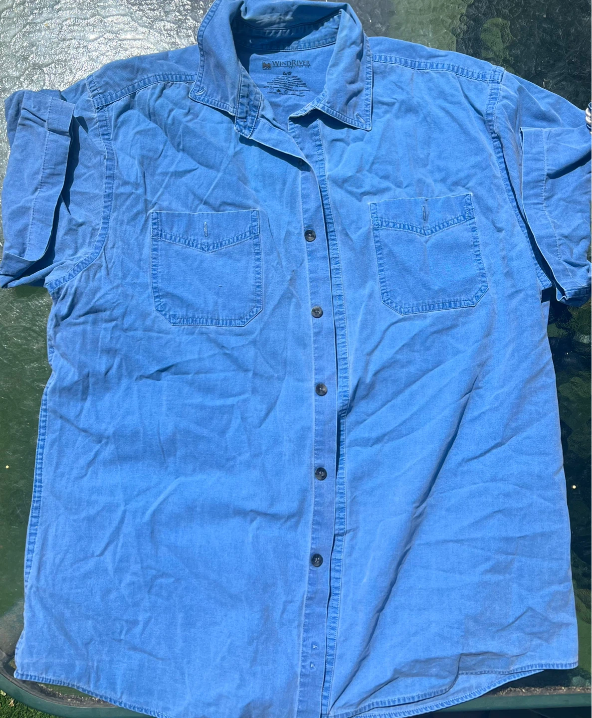 WindRiver Blue Denim Button-Down short sleeve Collar Shirt