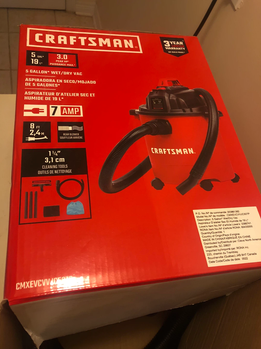 Craftsman 5 Gallon Wet/Dry Vac 7 Amp - photo 2