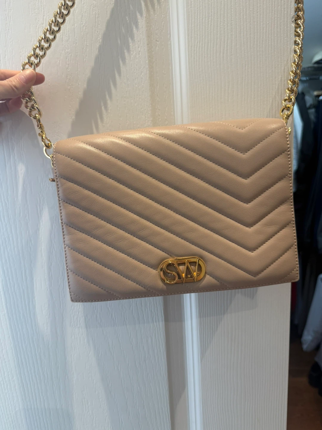 Blush Stuart Weitzman Quilted Leather Chain Shoulder Bag