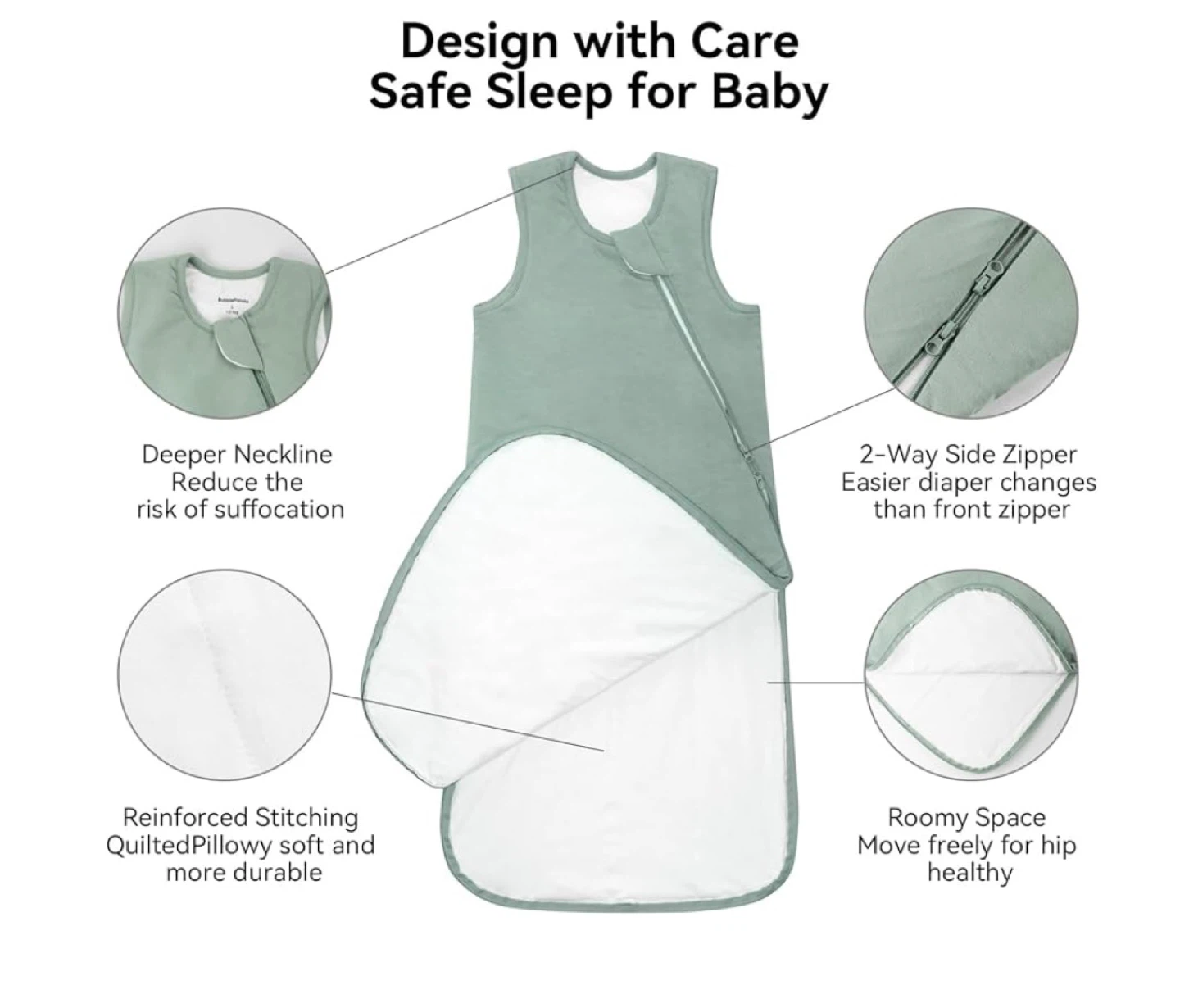 BubblePanda Bamboo Sleep Sack - Sage - L (12-18 Months) - photo 3