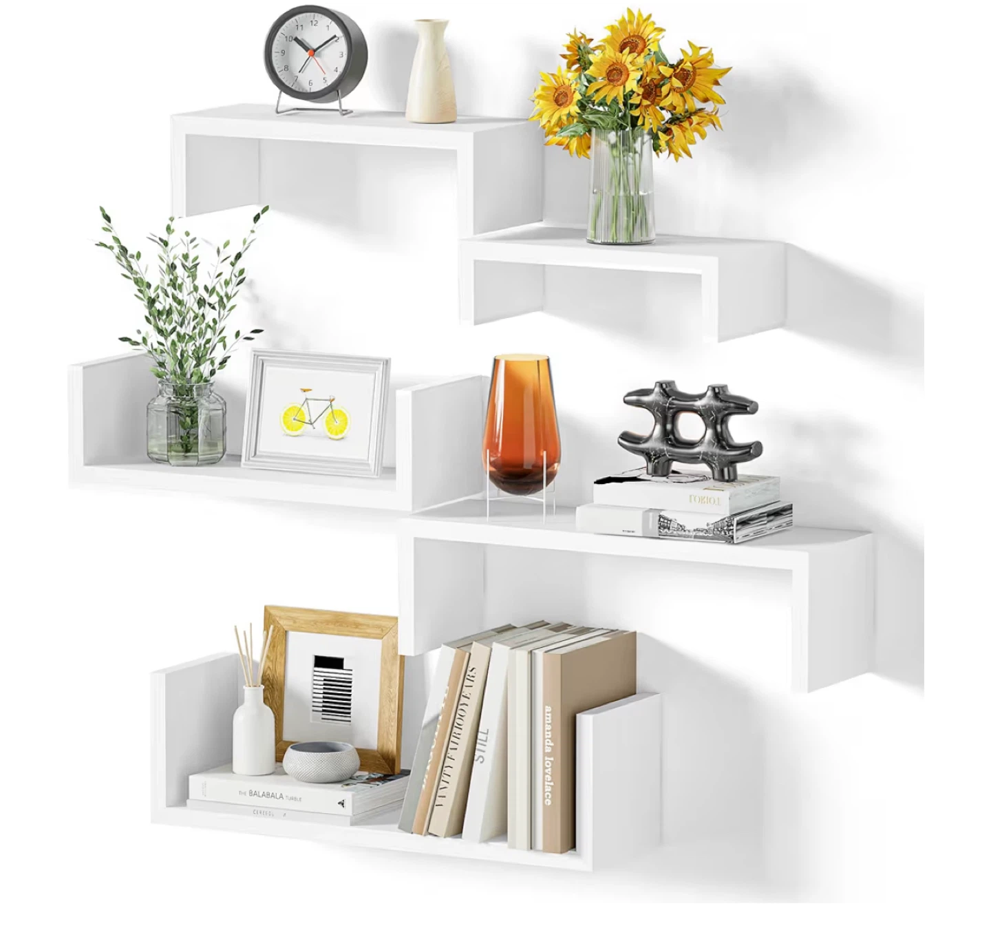 Set of 5 White U-Shaped Floating Shelves - photo 4