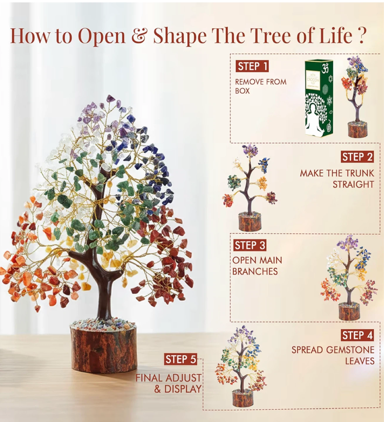 CROCON Gemstone Tree of Life - 10-12 Inch Height