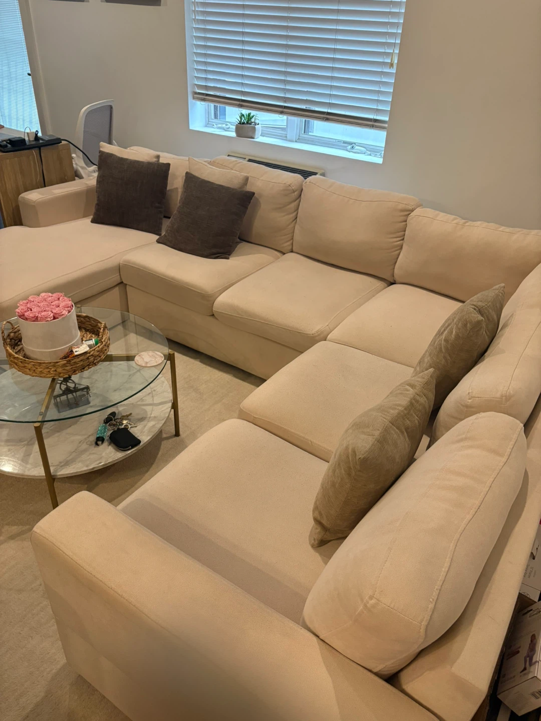 Cream Sectional Sofa with Chaise - photo 5
