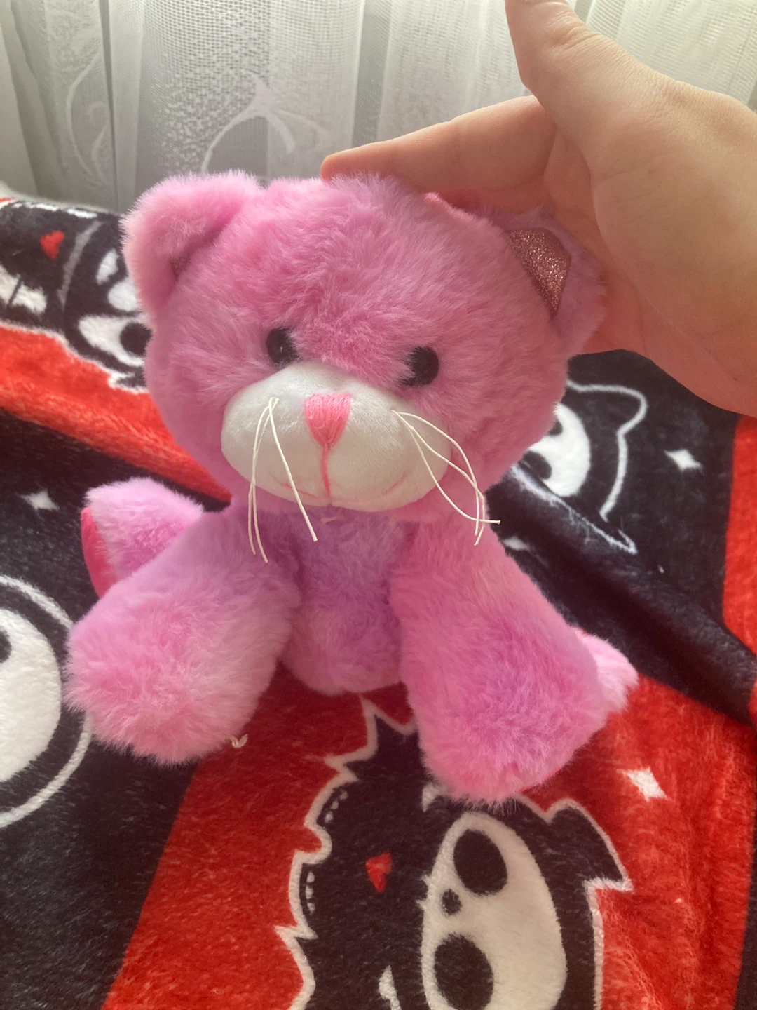 Pink Fuzzy Stuffed Cat Toy