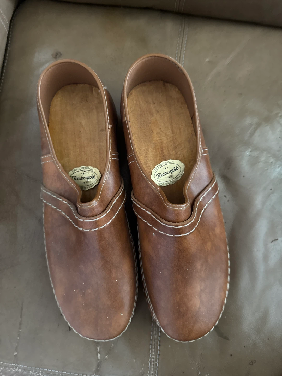 Riekergold Clogs - Brown Leather & Wood