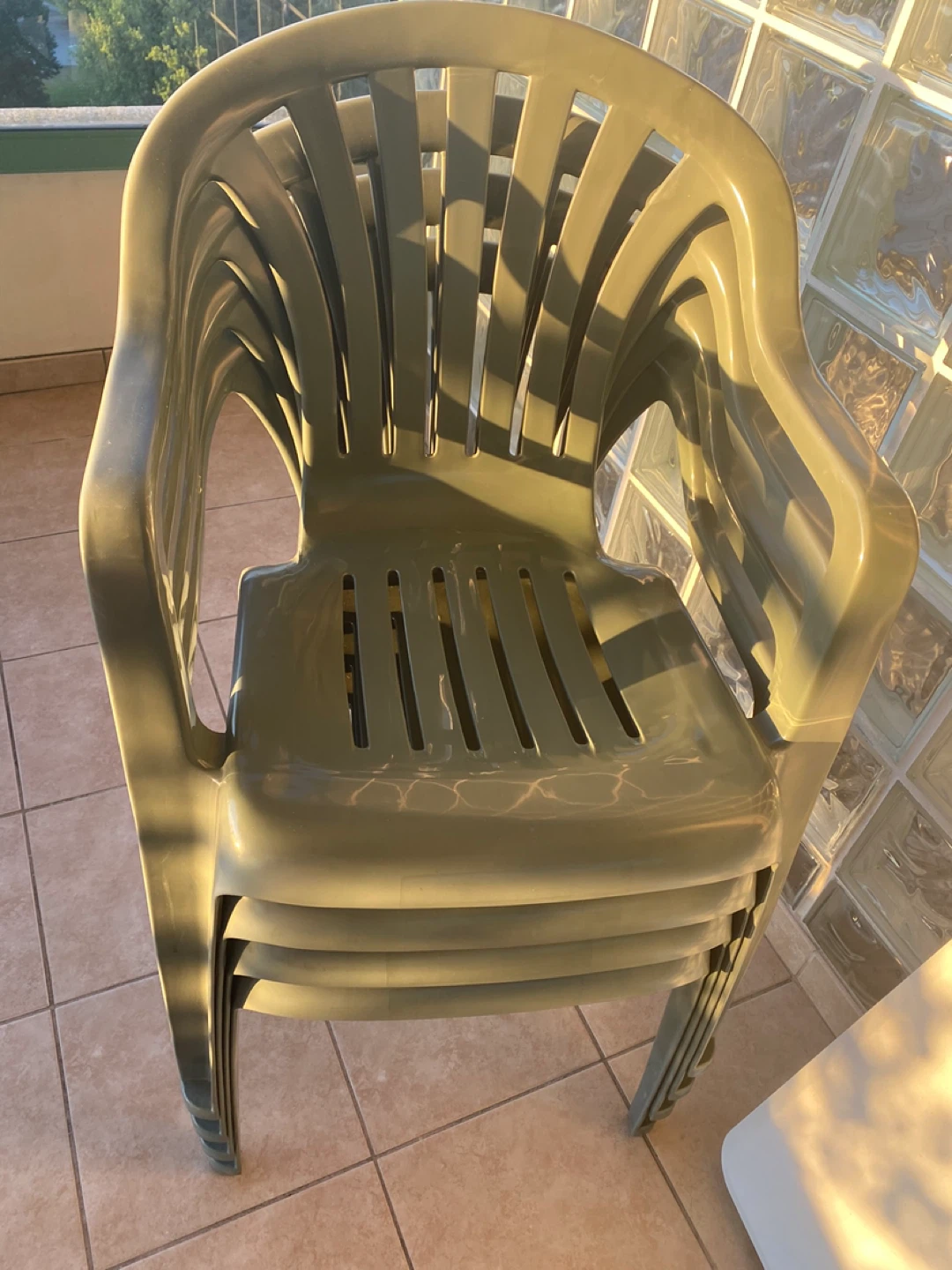 4 Stackable Plastic Patio Chairs Set