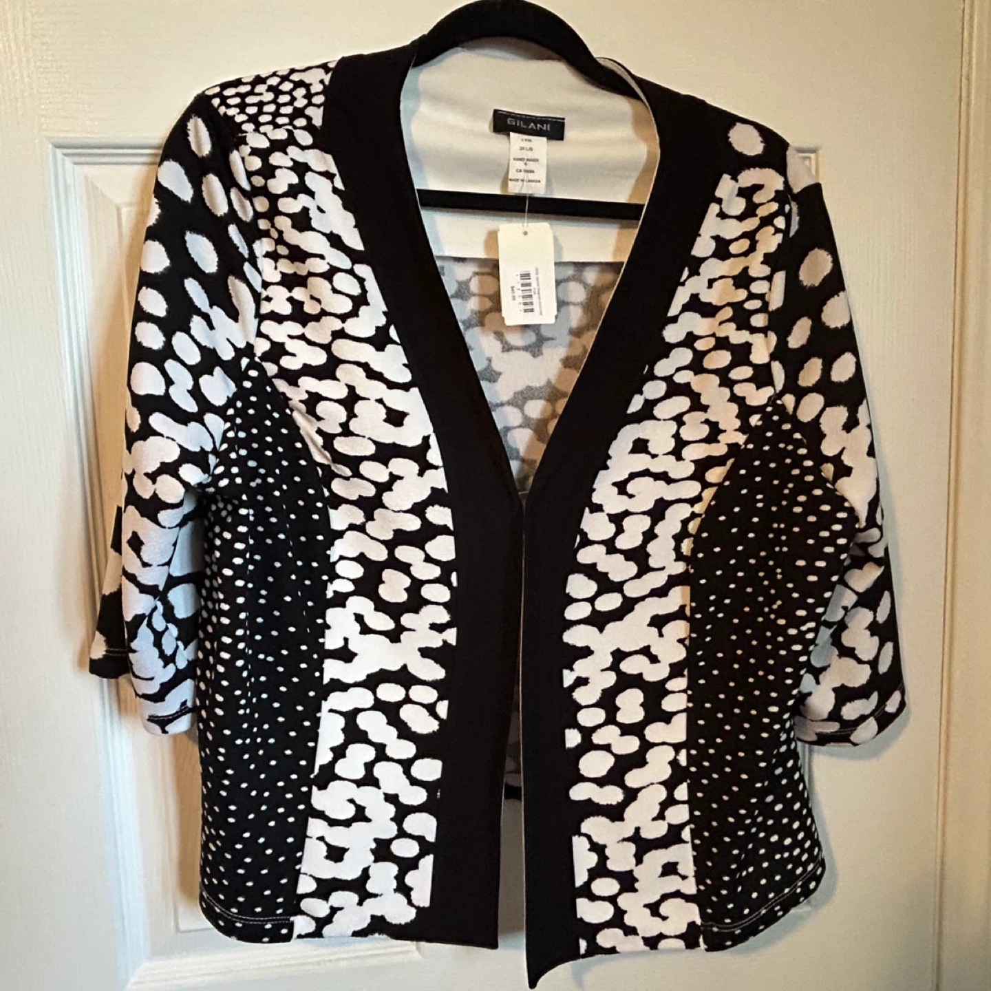 Gilani Black & White Dot Print Open Front Cardigan