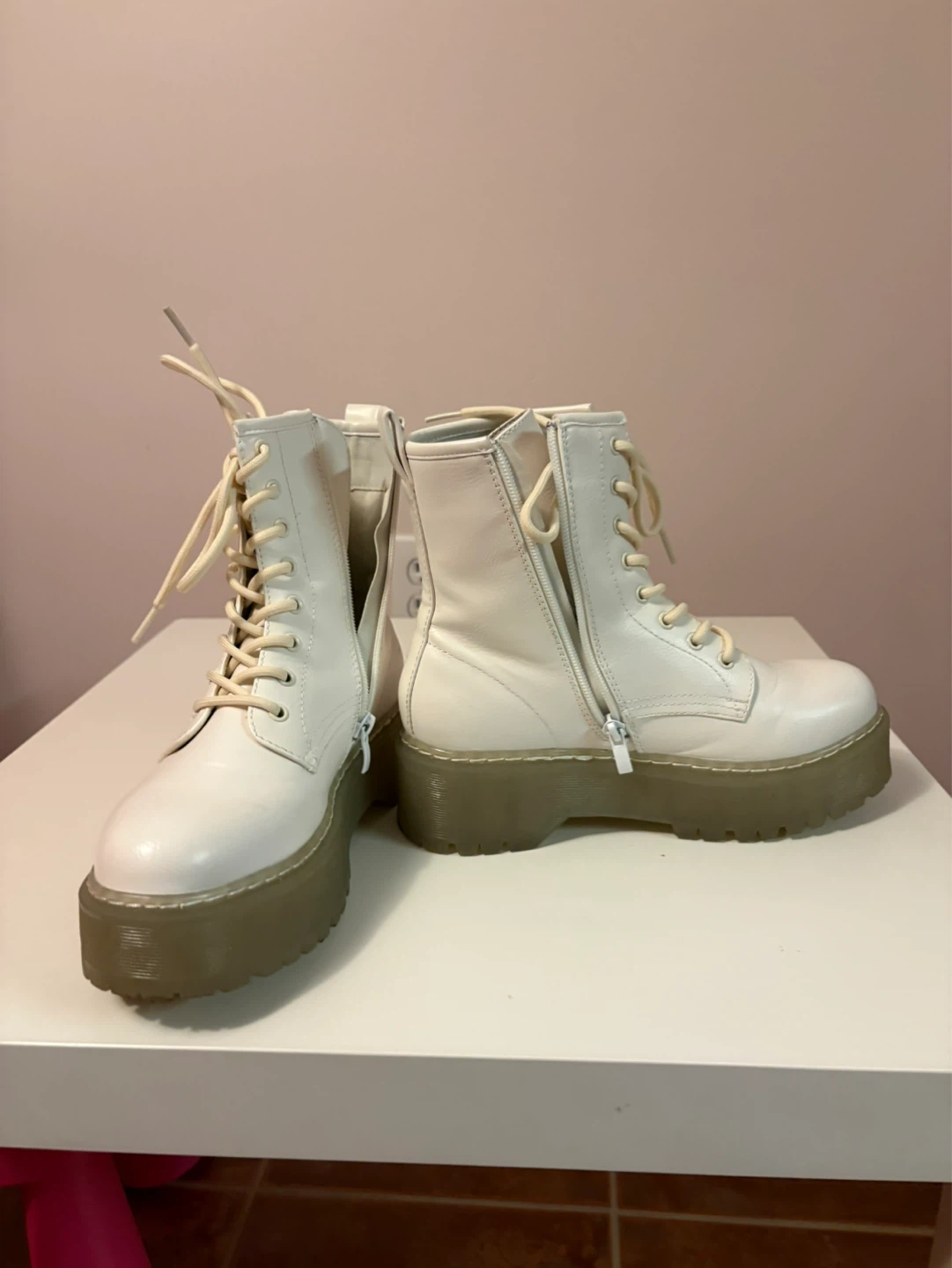 White Platform Combat Boots