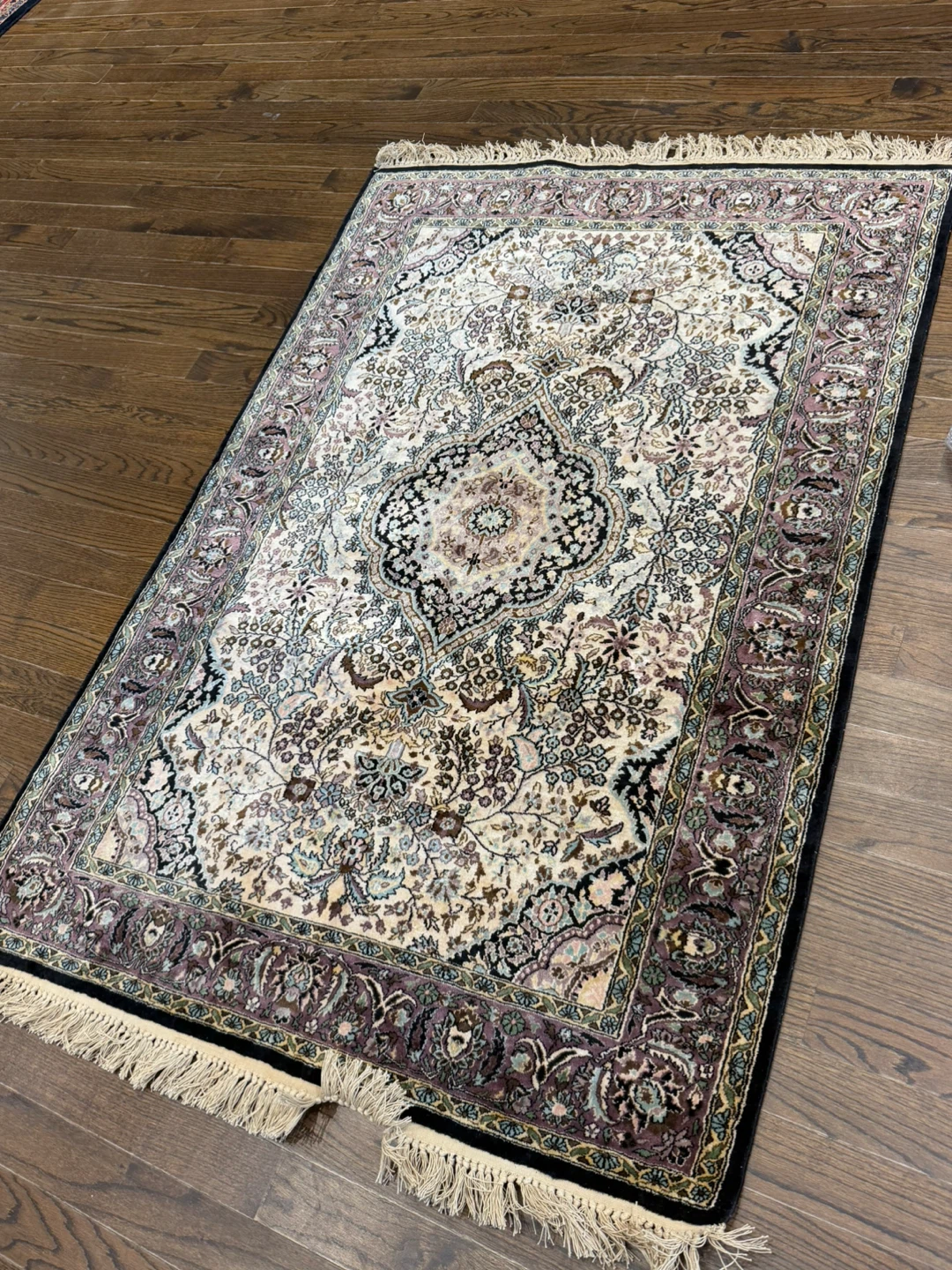 Silk Oriental Area Rug from Kashmir, India