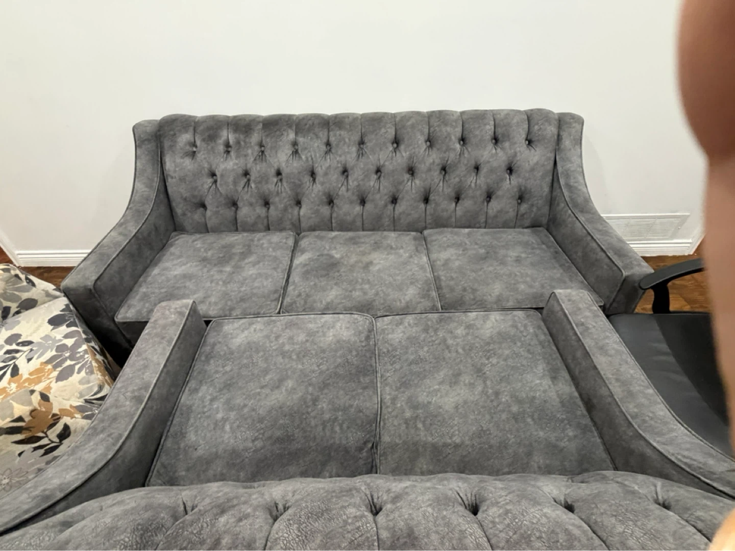 Grey Tufted Sofa and Glass Coffee Tables - photo 3