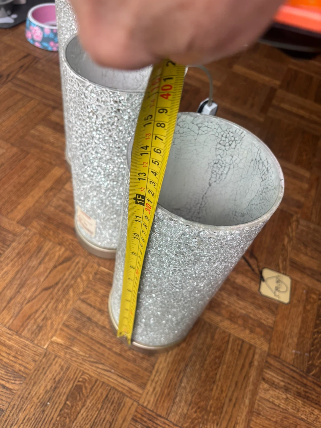 J. Hunt Home silver crackle glass mosaic cylinder table lamp. - photo 2