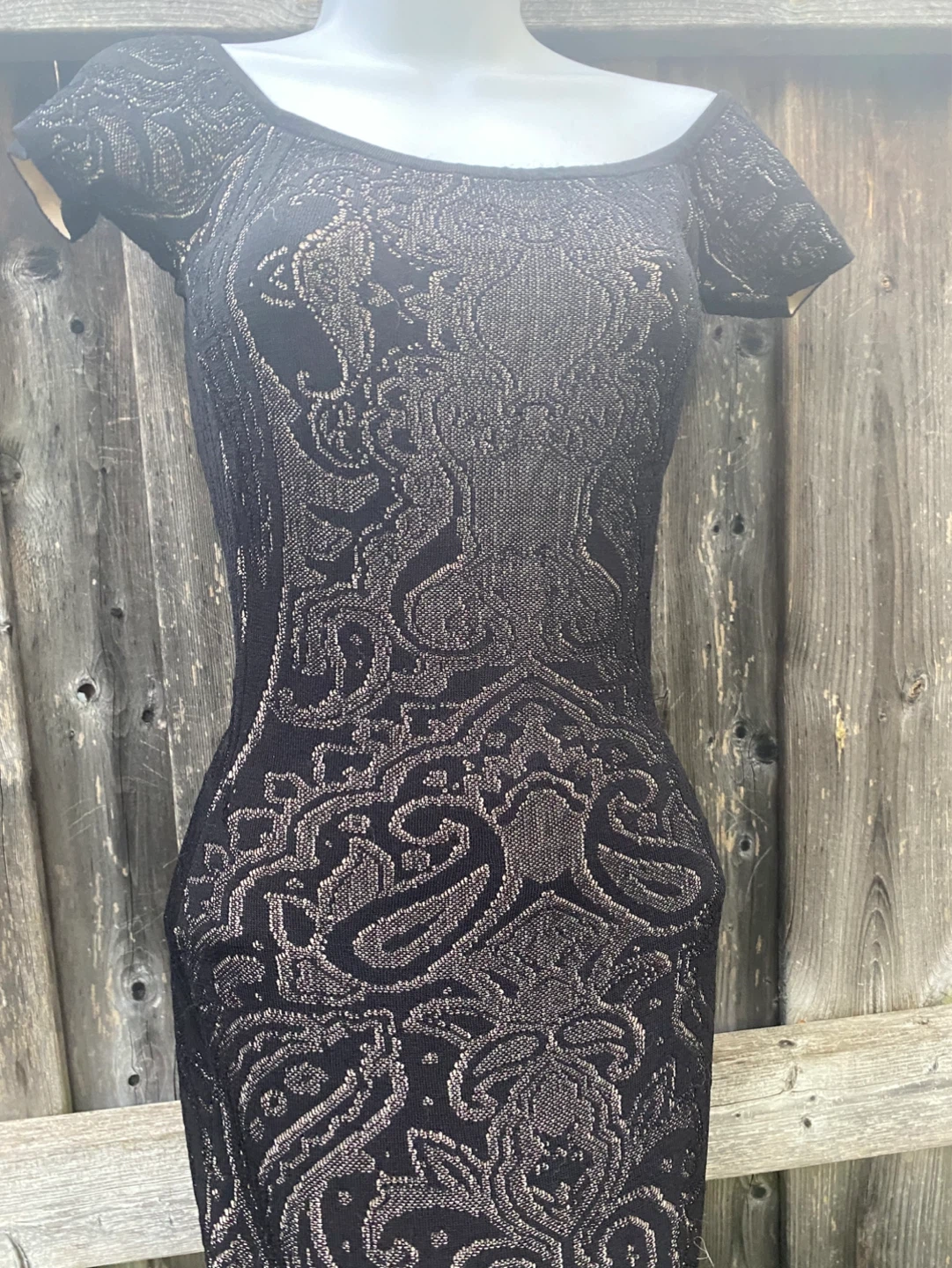 Guess Black & Silver Patterned Off-the-Shoulder Dress
