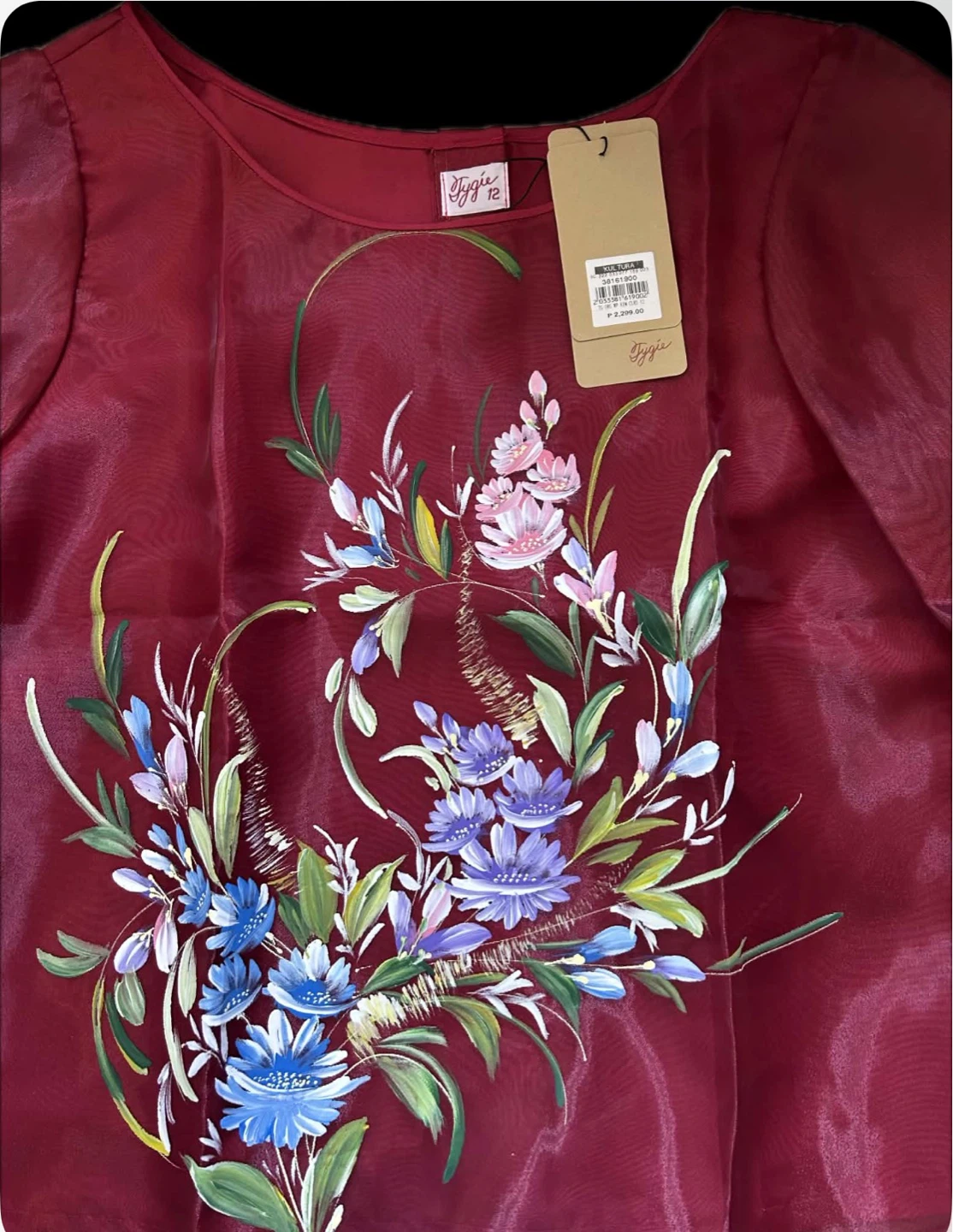 Burgundy Embroidered Organza Blouse - photo 2