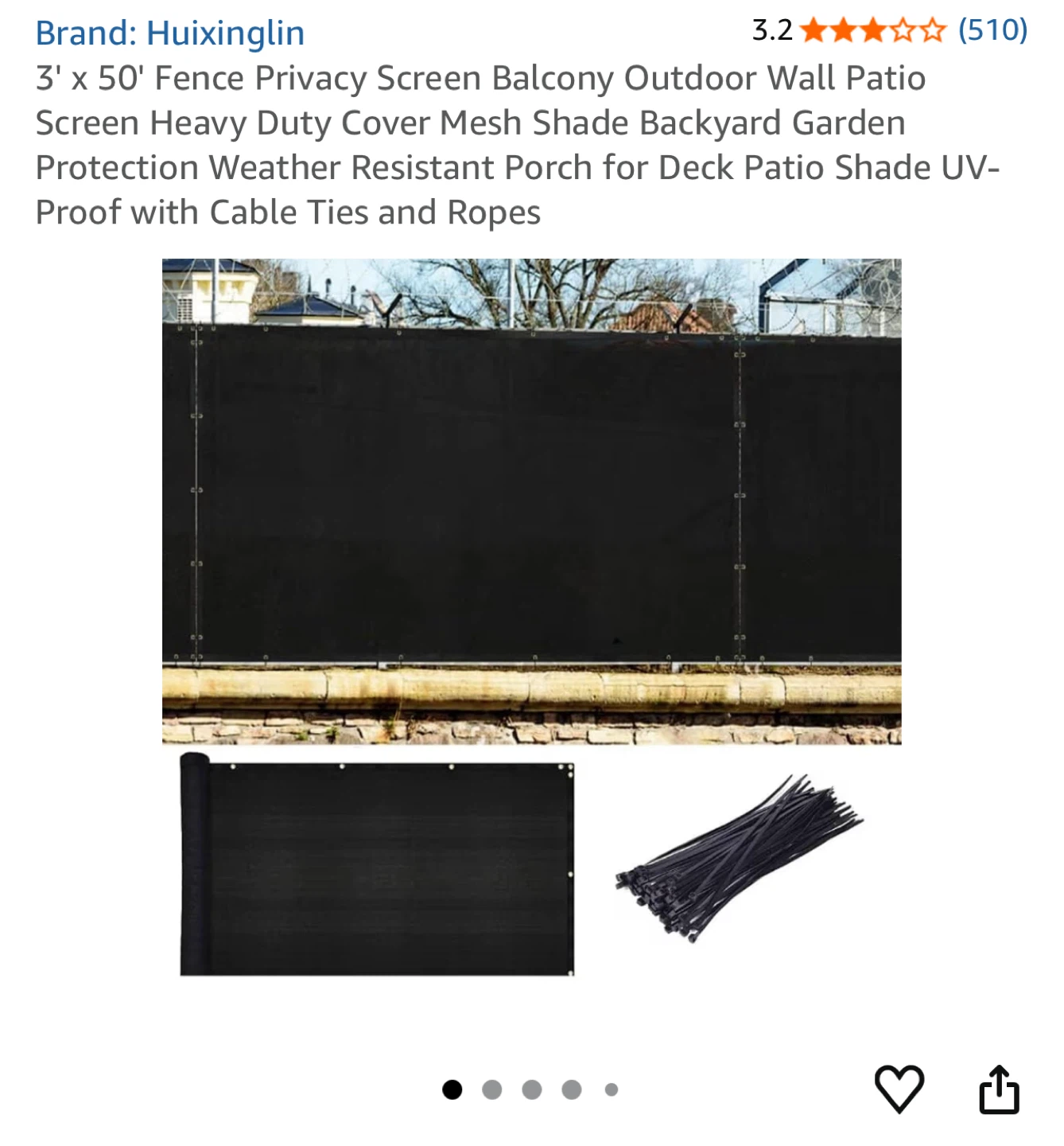Huixinglin 3' x 50' Fence Privacy Screen Black - photo 2