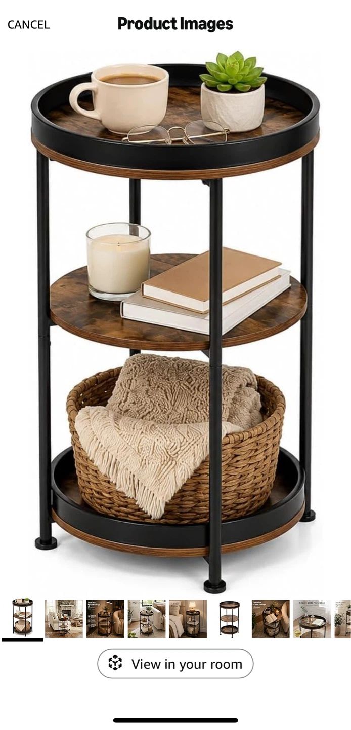 3-Tier Round Side Table - Rustic Brown - photo 2