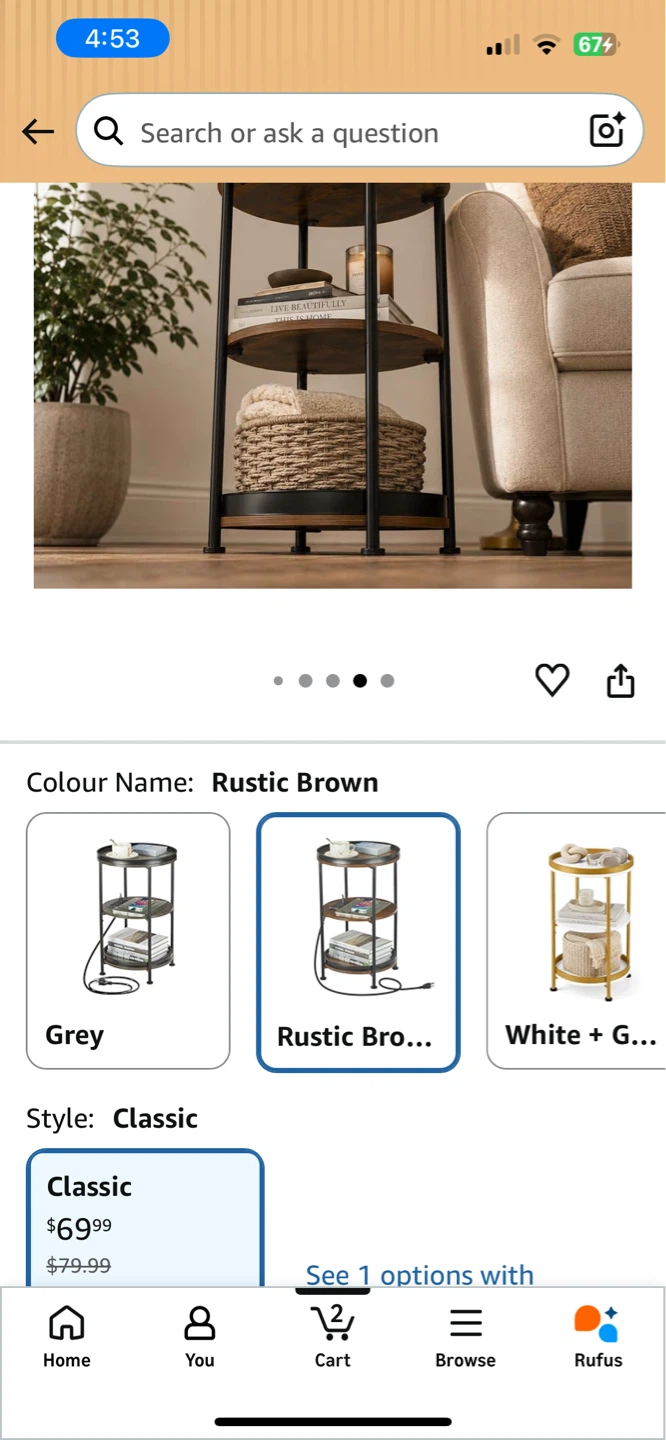 3-Tier Round Side Table - Rustic Brown - photo 4