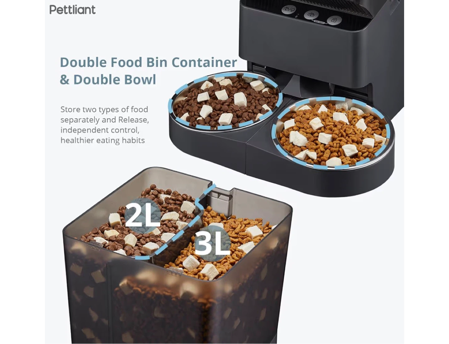 Pettliant Automatic Pet Feeder with Double Bowls - photo 2