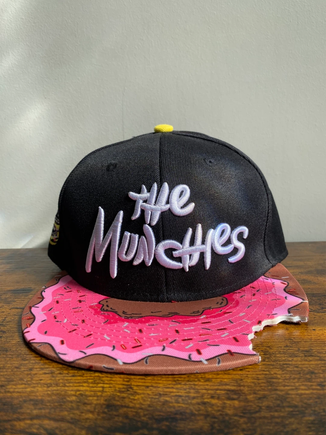 Black Snapback Cap w/ Pink Donut Brim - The Munchies