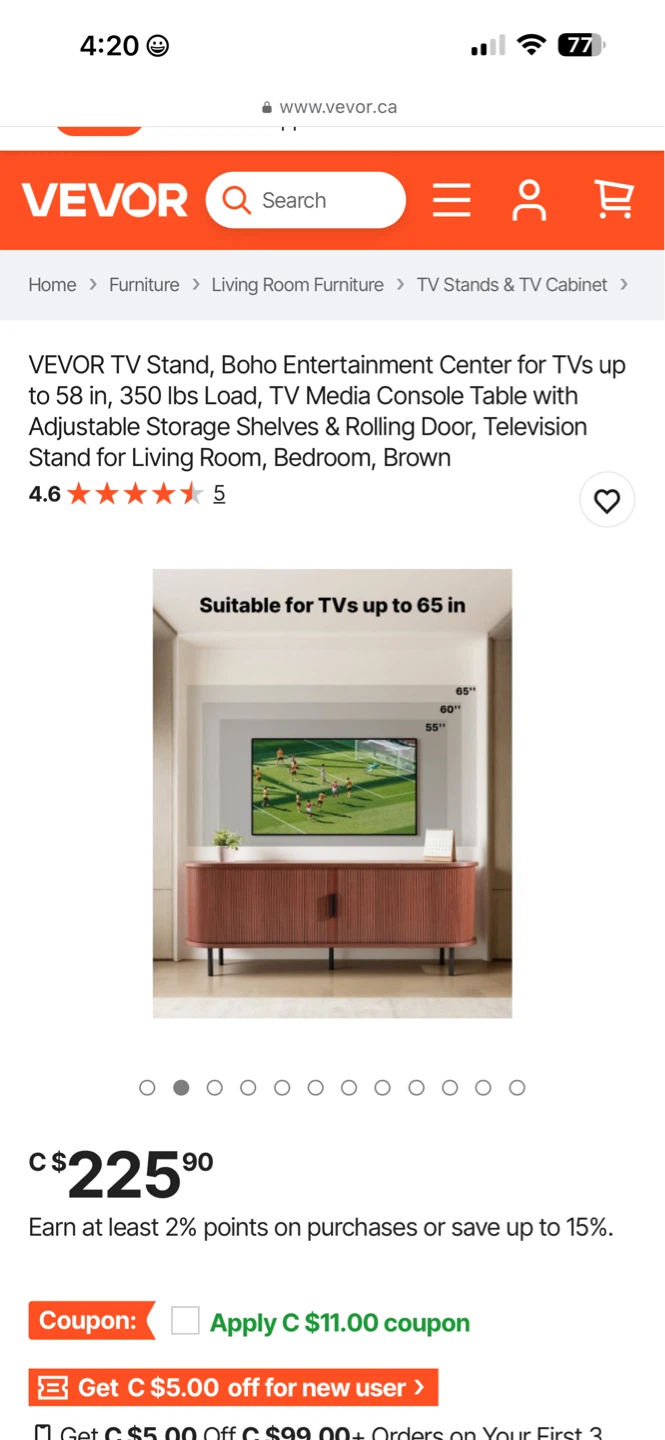 VEVOR TV Stand - Boho Entertainment Center - Brown - photo 2