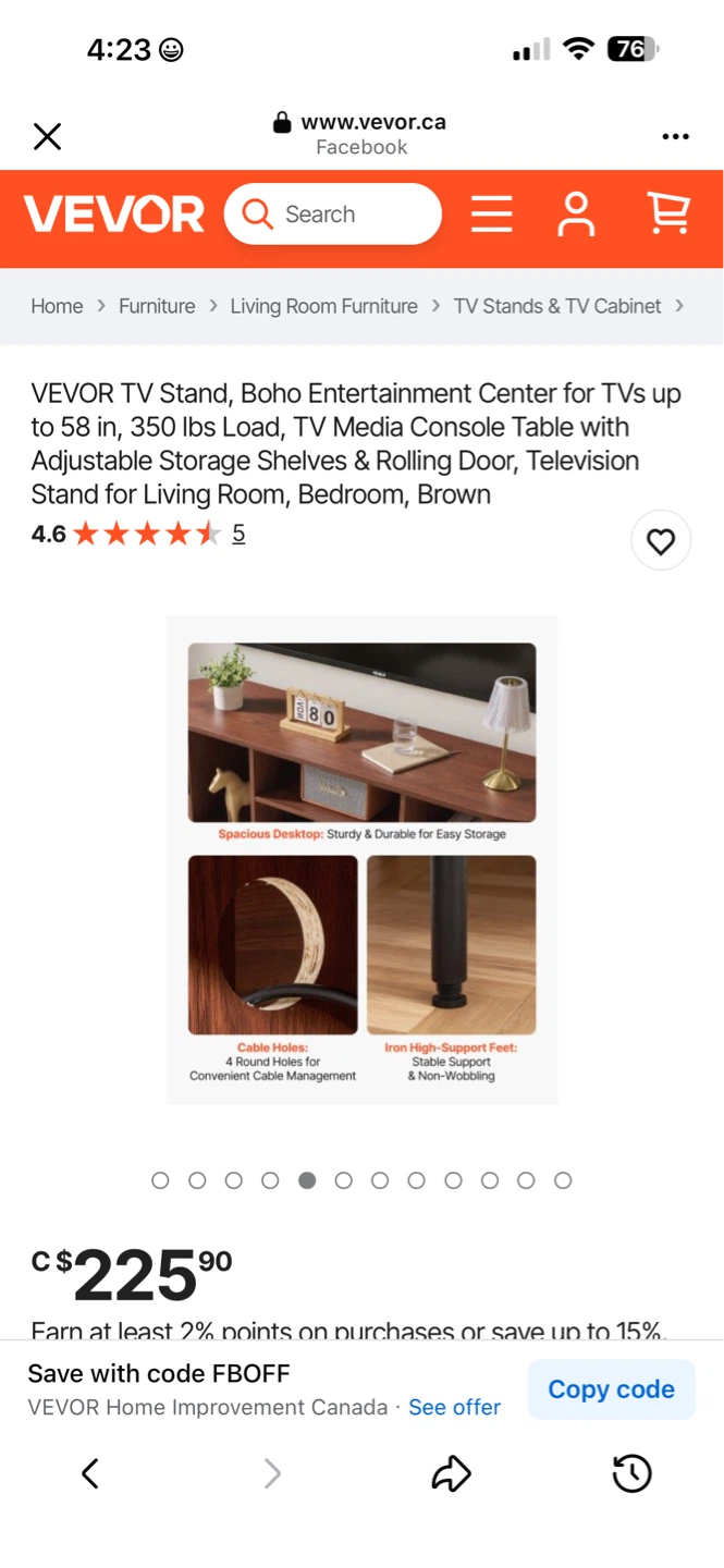 VEVOR TV Stand - Boho Entertainment Center - Brown - photo 4