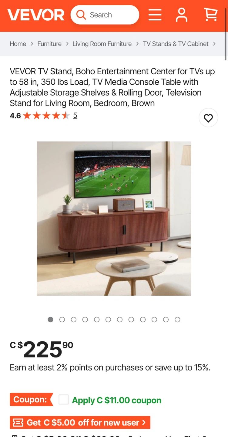 VEVOR TV Stand - Boho Entertainment Center - Brown