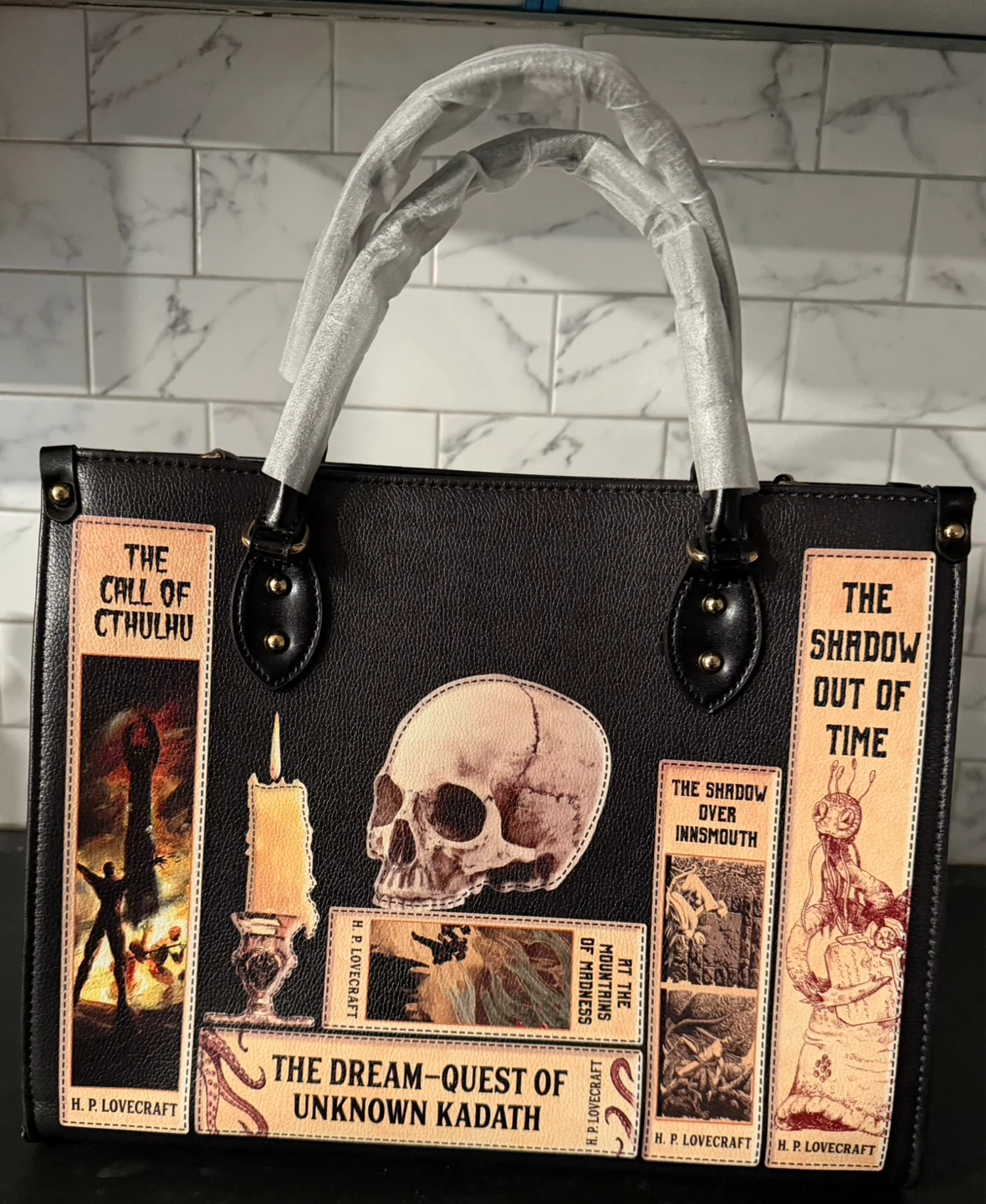 Black Satchel Handbag with H.P. Lovecraft Book Cover Designs
