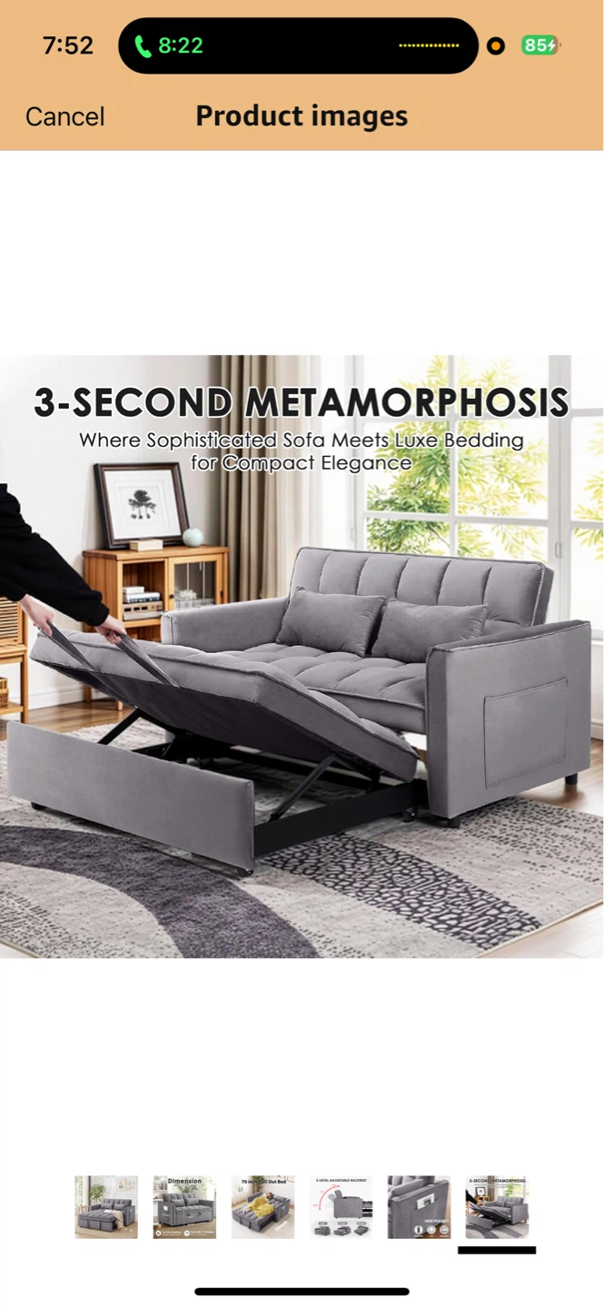 Grey Convertible Sofa Bed with Storage Chaise - photo 3