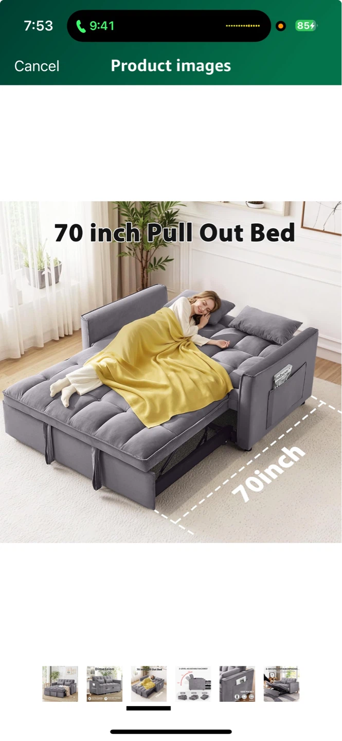 Grey Convertible Sofa Bed with Storage Chaise