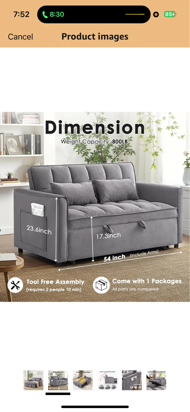 Grey Convertible Sofa Bed with Storage Chaise - photo 2