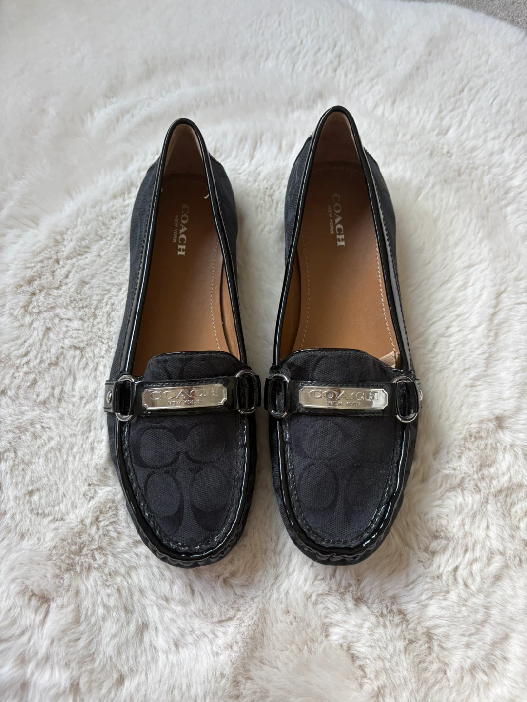 Womans Coach Black Monogram Loafers