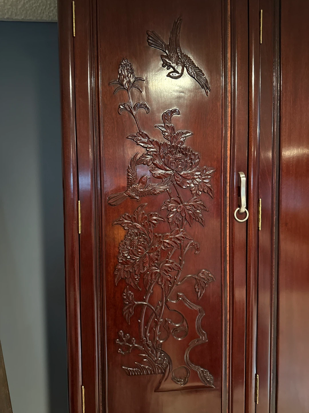2 Piece  Antique Wood Wardrobe with Drawers and Carvings - photo 4