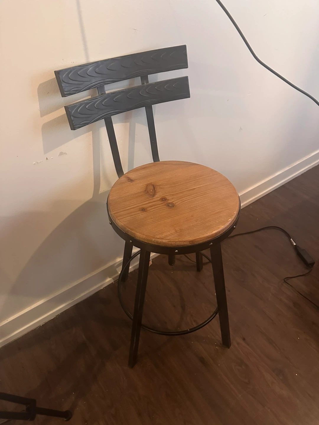 Industrial Style Bar Stool with Wood Seat