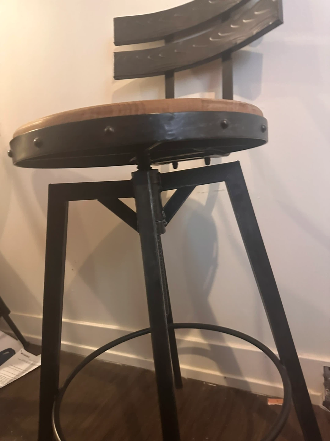 Industrial Style Bar Stool with Wood Seat - photo 2