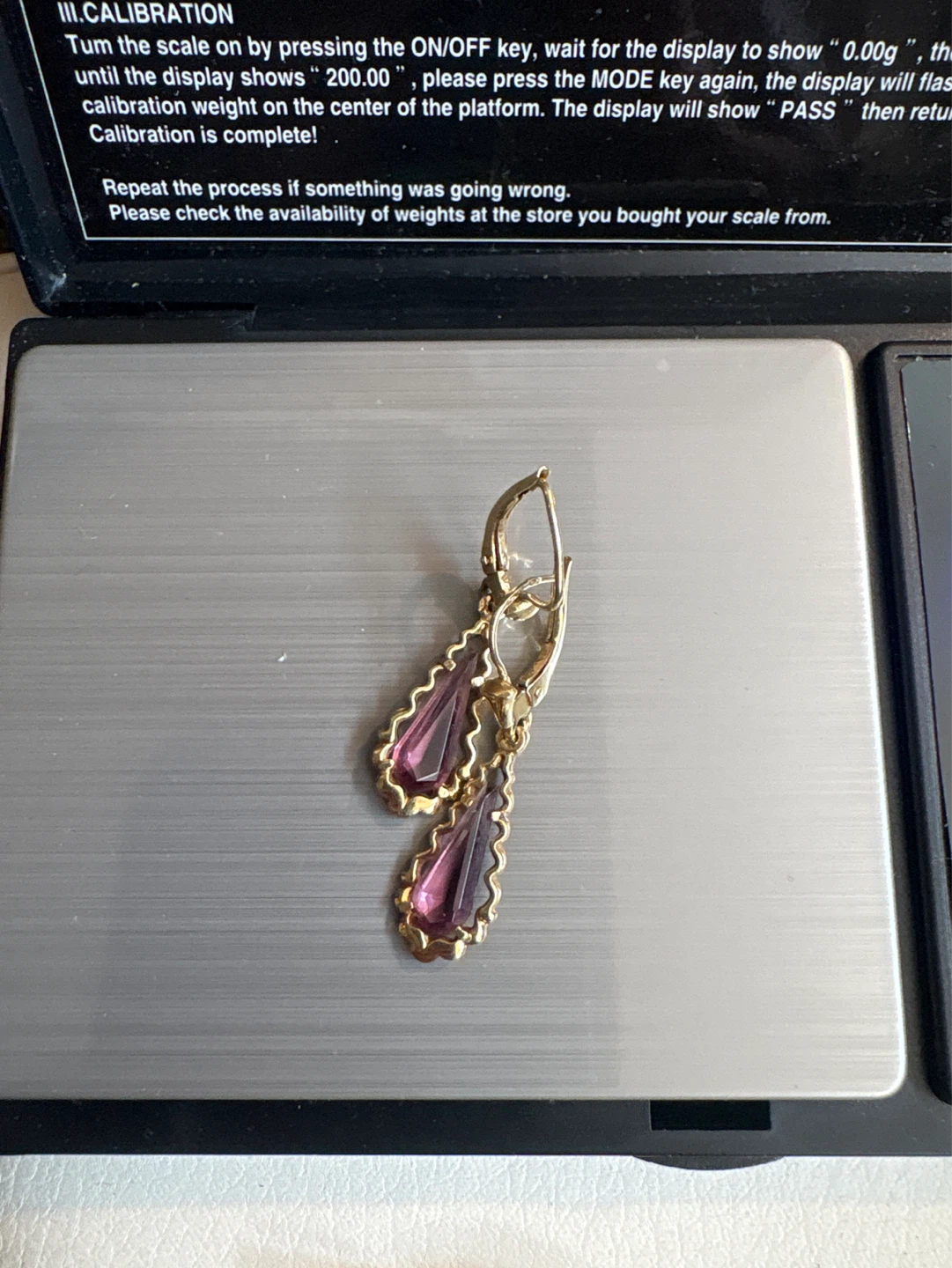 14k Gold Drop Earrings with Purple Gemstones - photo 2
