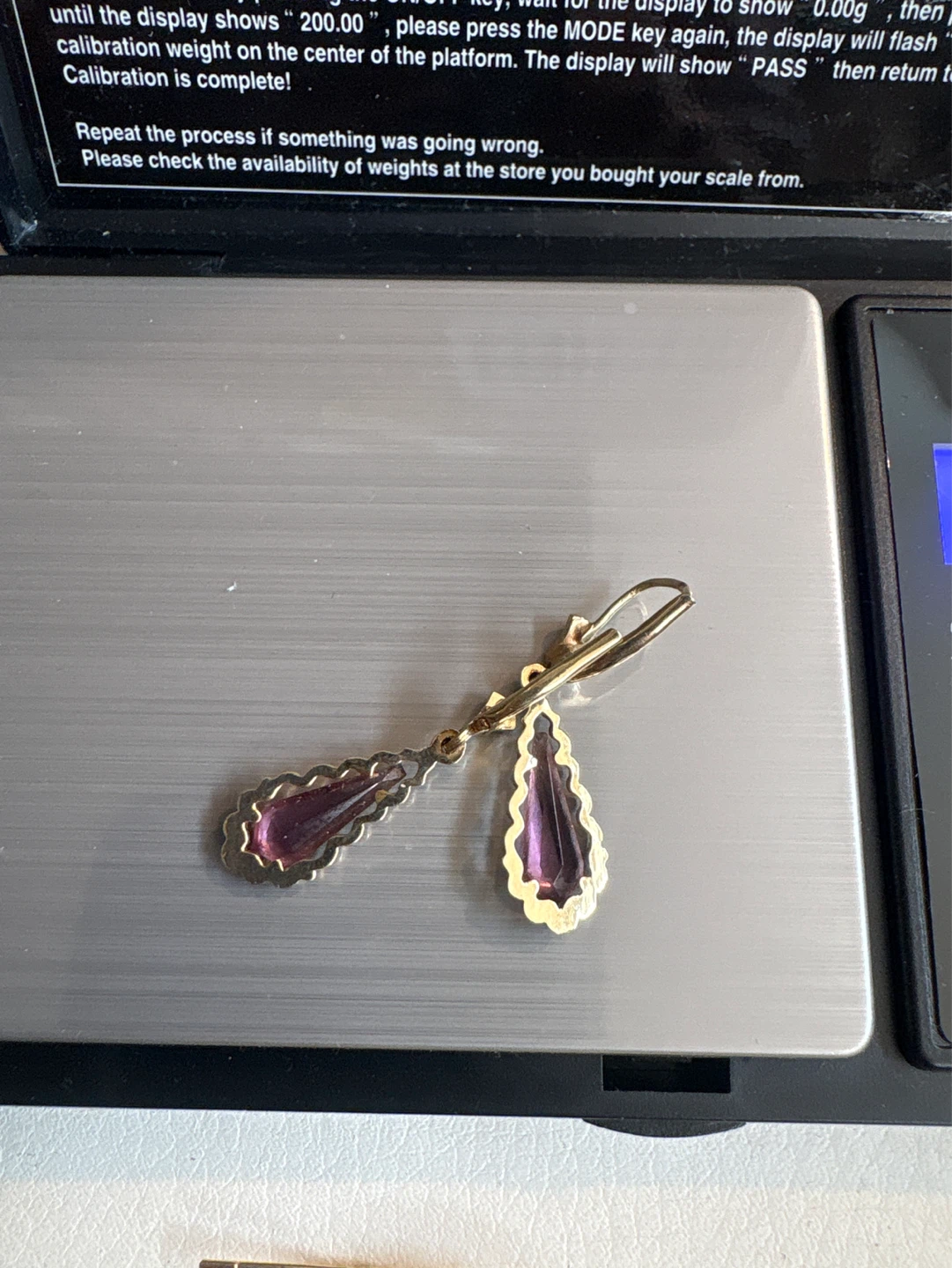14k Gold Drop Earrings with Purple Gemstones