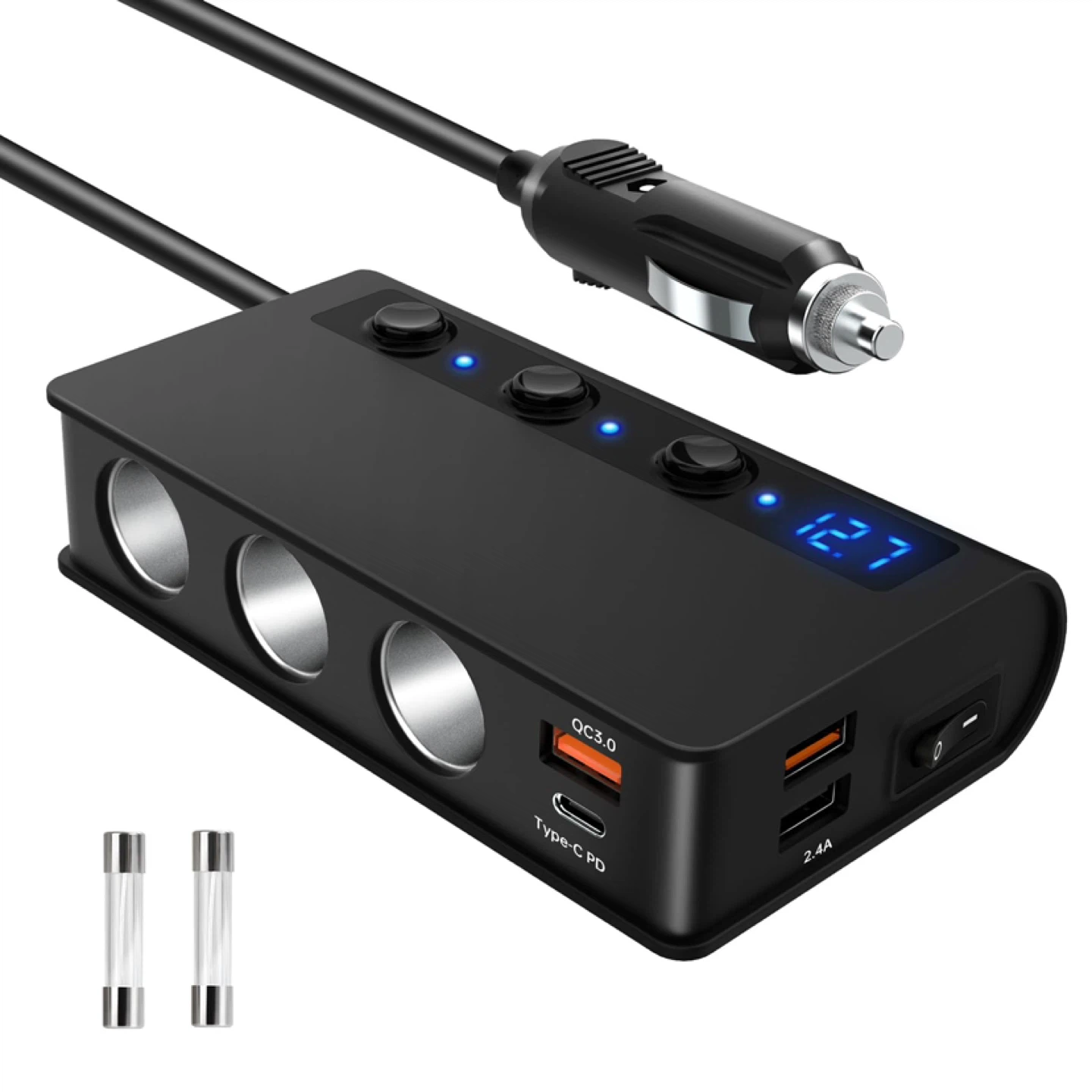 180W QC 3.0 Car Charger USB Multi-Socket Cigarette Lighter