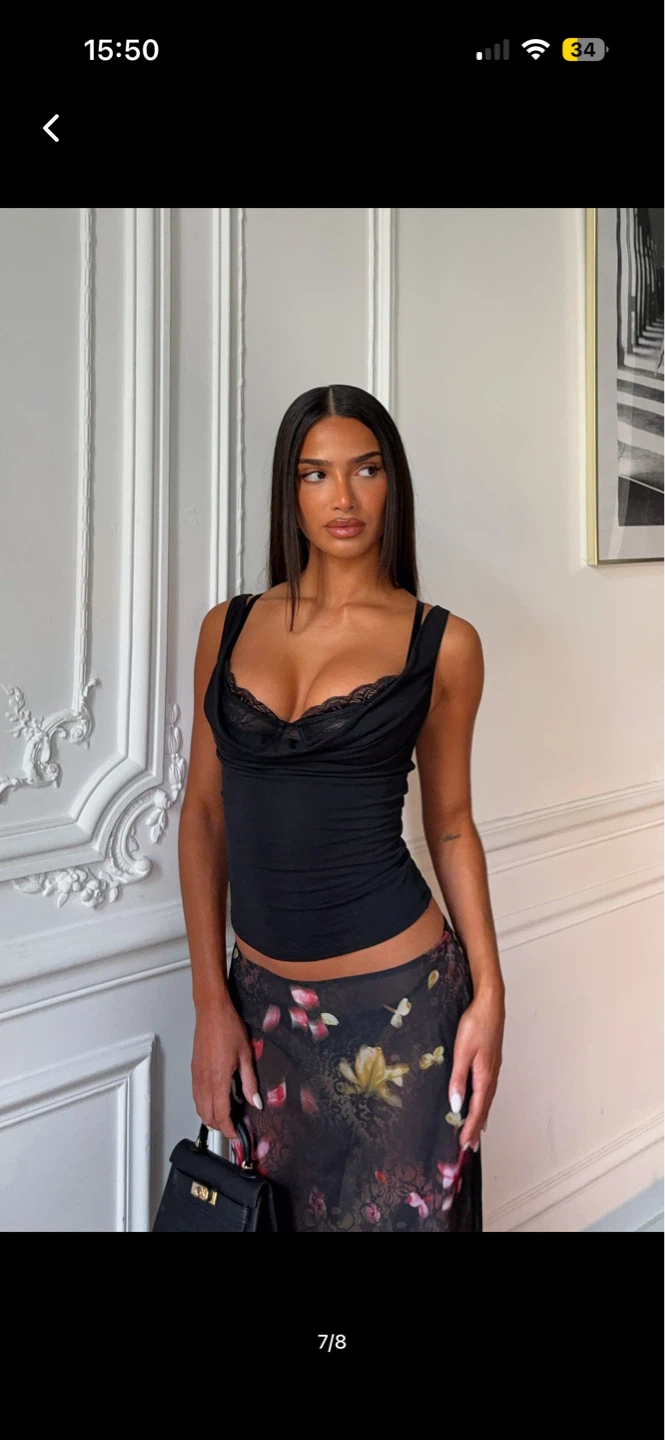 White Fox Black Lace Trim Cowl Neck Tank Top - photo 4
