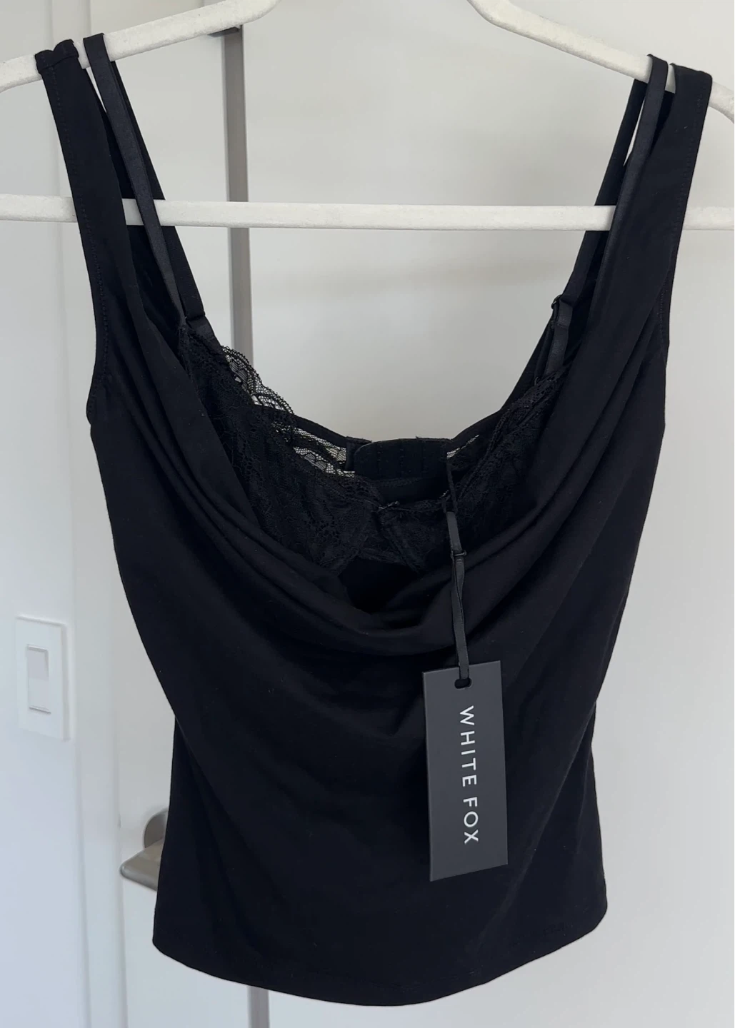 White Fox Black Lace Trim Cowl Neck Tank Top - photo 5