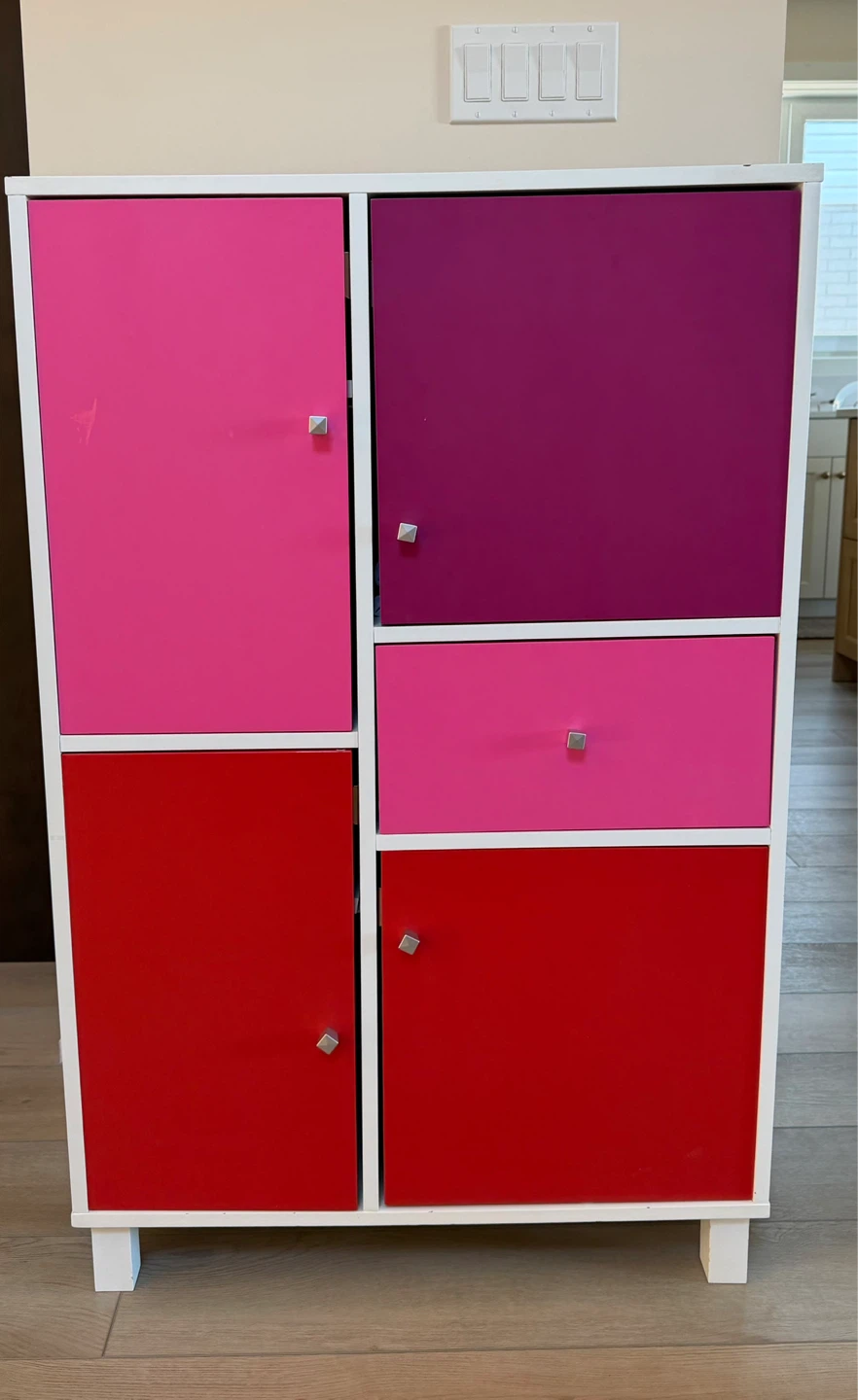 Kids Storage Cabinet - Pink, Purple & Red