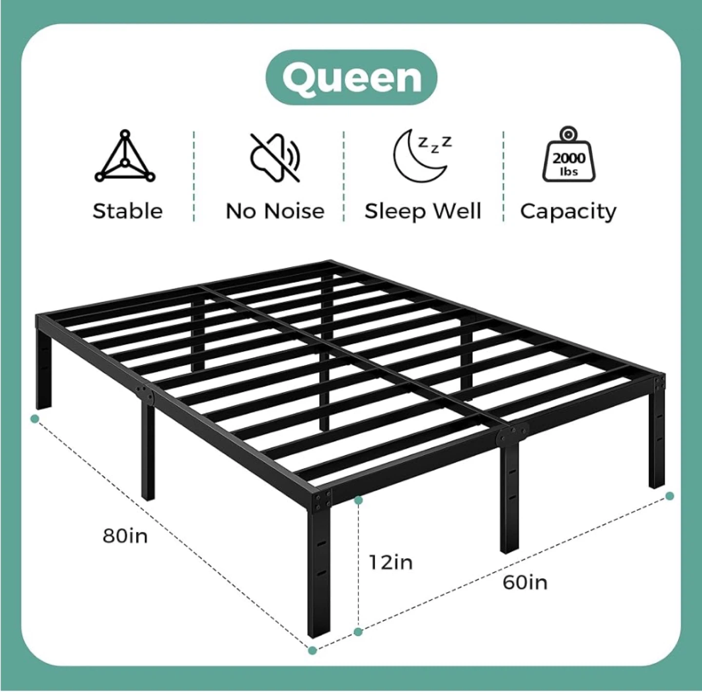 Queen Size Metal Bed Frame 14 inches - photo 3