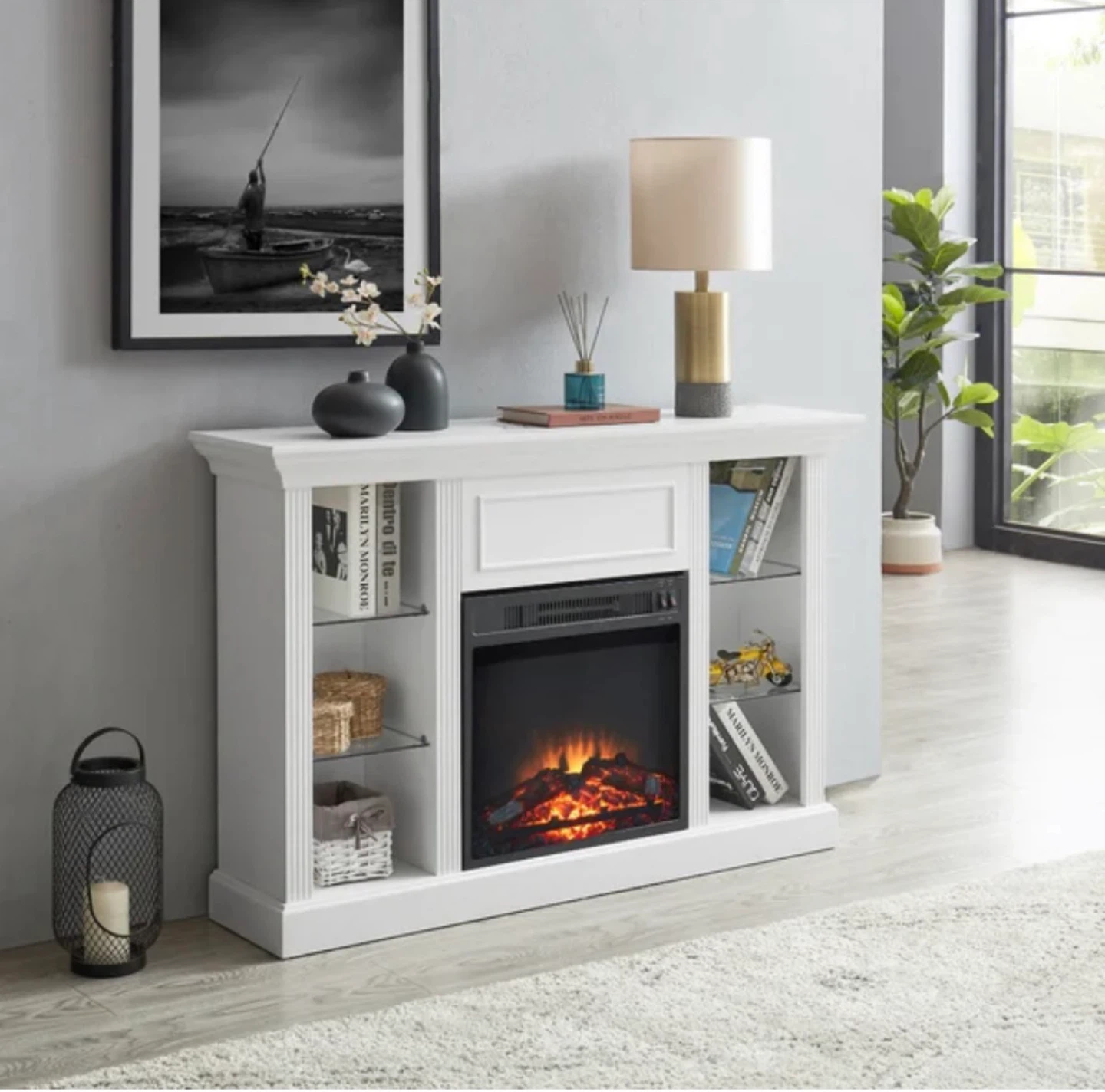 White Electric Fireplace Entertainment Center