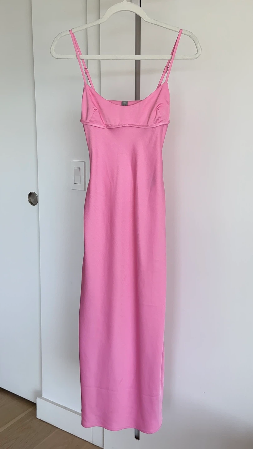 ONLY Pink Satin Slip Midi Dress